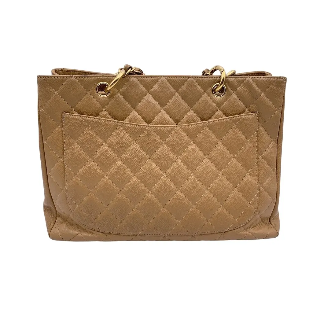 Chanel Tote Bag Grand shopping Beige Leather Good - Inside View