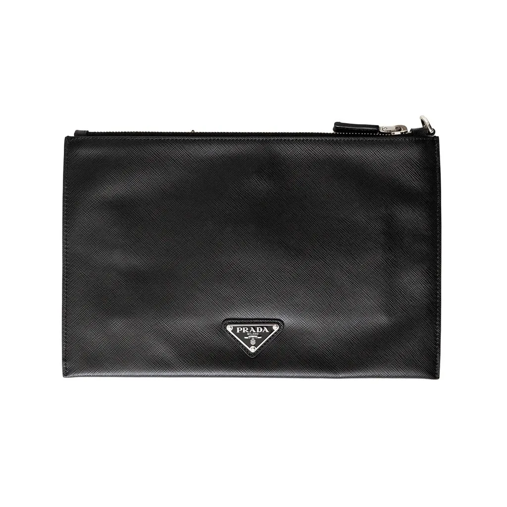 Prada Saffiano Comic Patch Pouch - '20s Black Leather Good - Back View