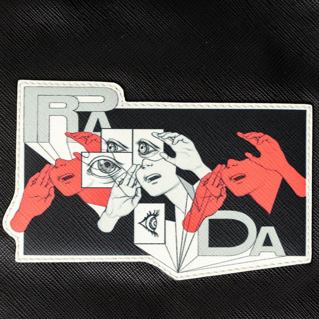 Prada Saffiano Comic Patch Pouch - '20s Black Leather Good - Inside View