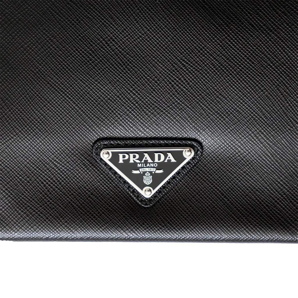 Prada Saffiano Comic Patch Pouch - '20s Black Leather Good - Model View