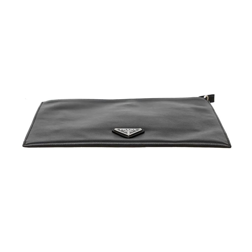 Prada Saffiano Comic Patch Pouch - '20s Black Leather Good - Box View