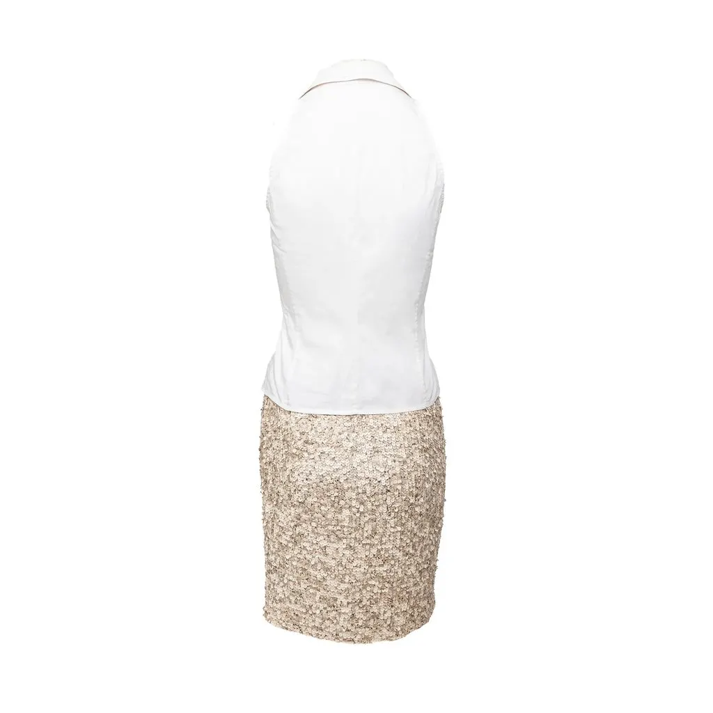 Unsigned Cerruti 1881 Sequin Skirt and Shirt Set - '90s White Silk Good - Back View