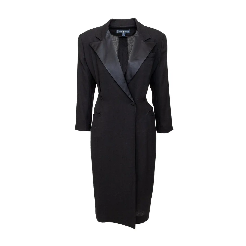 Ralph Lauren Blazer Dress - '00s Black Wool Good - Front View