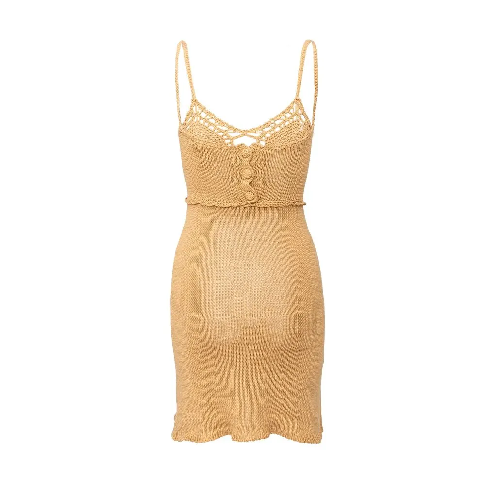 Romeo Gigli G Gigli Crochet Dress - '00s Brown Cotton Good - Back View