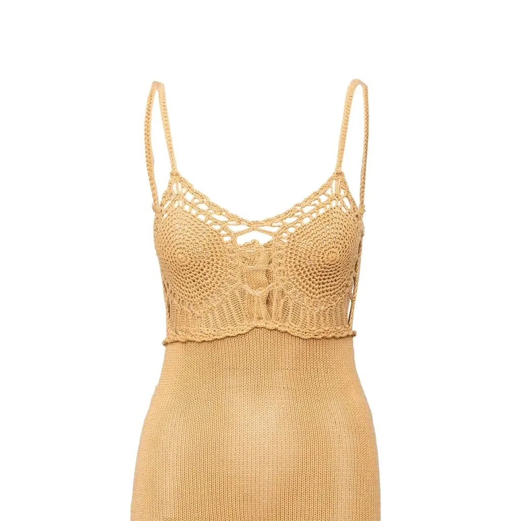 Romeo Gigli G Gigli Crochet Dress - '00s Brown Cotton Good - Inside View