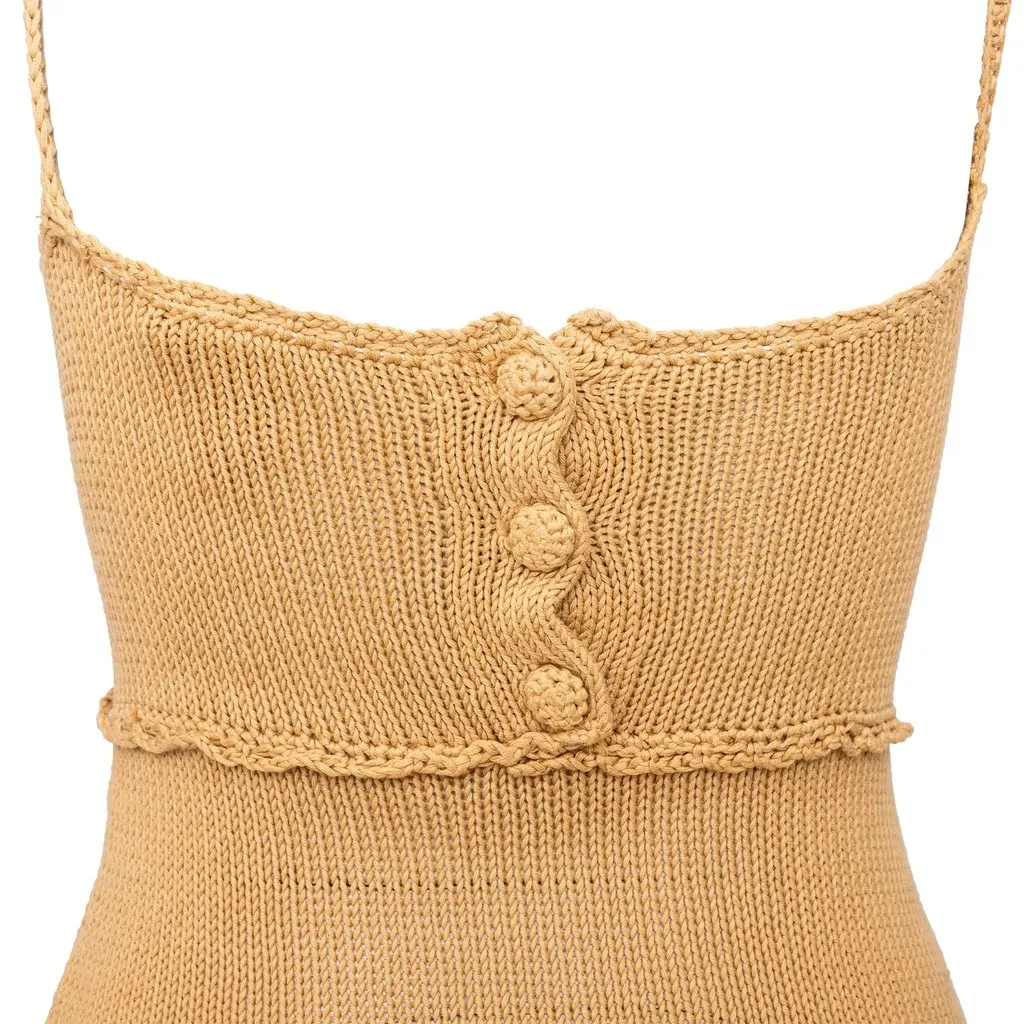 Romeo Gigli G Gigli Crochet Dress - '00s Brown Cotton Good - Model View