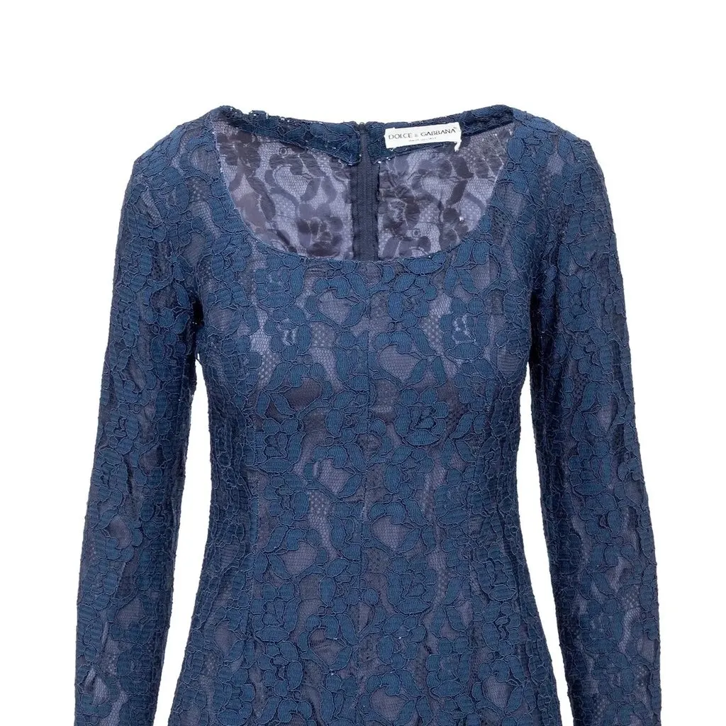 Dolce & Gabbana Lace Dress - '10s Blue Lace Good - Model View