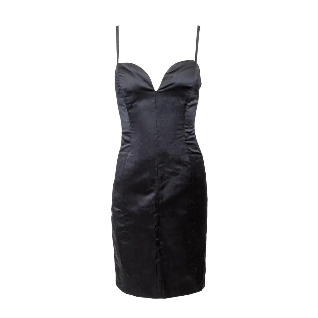 Saint Laurent Mini Dress - '00s Black Satin Good - Front View