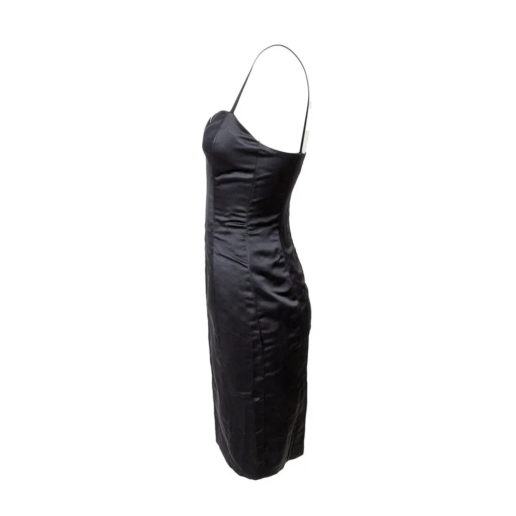 Saint Laurent Mini Dress - '00s Black Satin Good - Back View