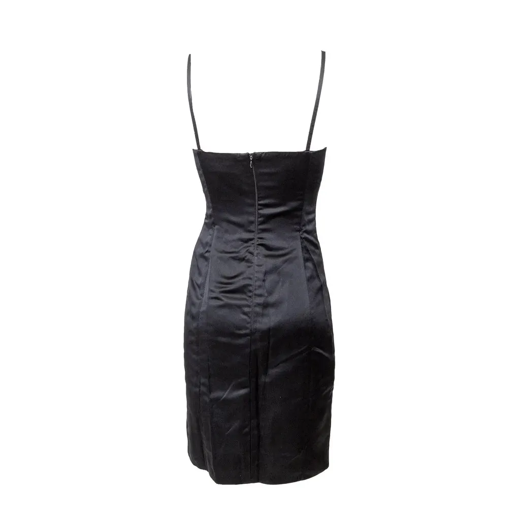 Saint Laurent Mini Dress - '00s Black Satin Good - Inside View