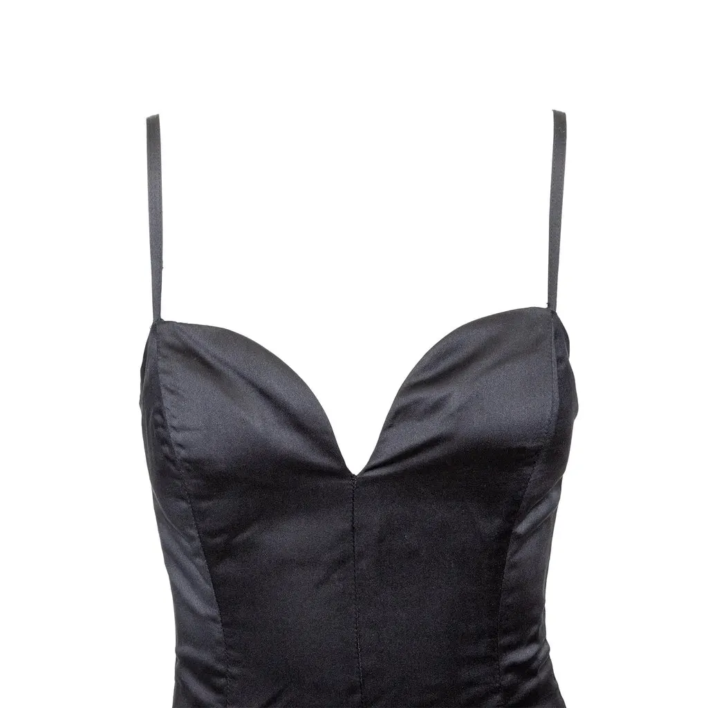 Saint Laurent Mini Dress - '00s Black Satin Good - Model View