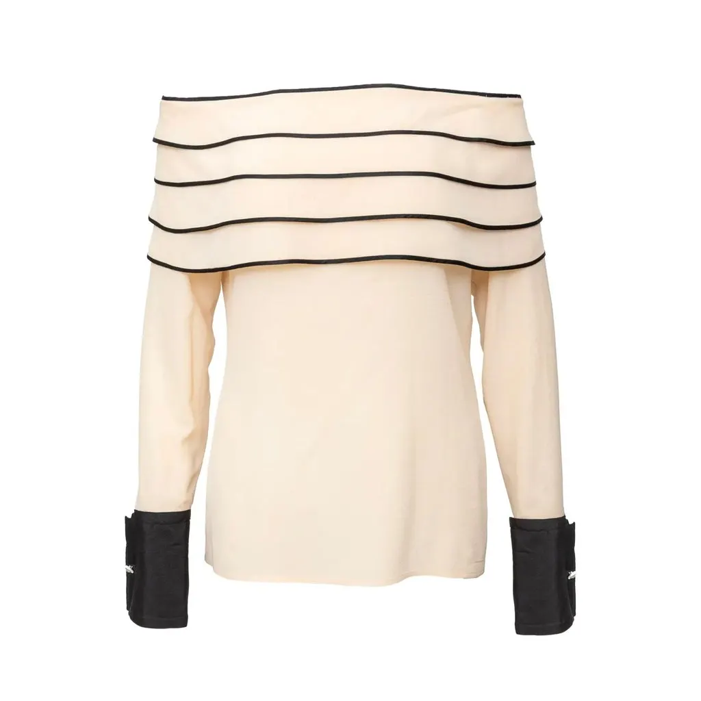 Gianni Versace Couture Off Shoulder Top - '90s Beige Silk Good - Front View