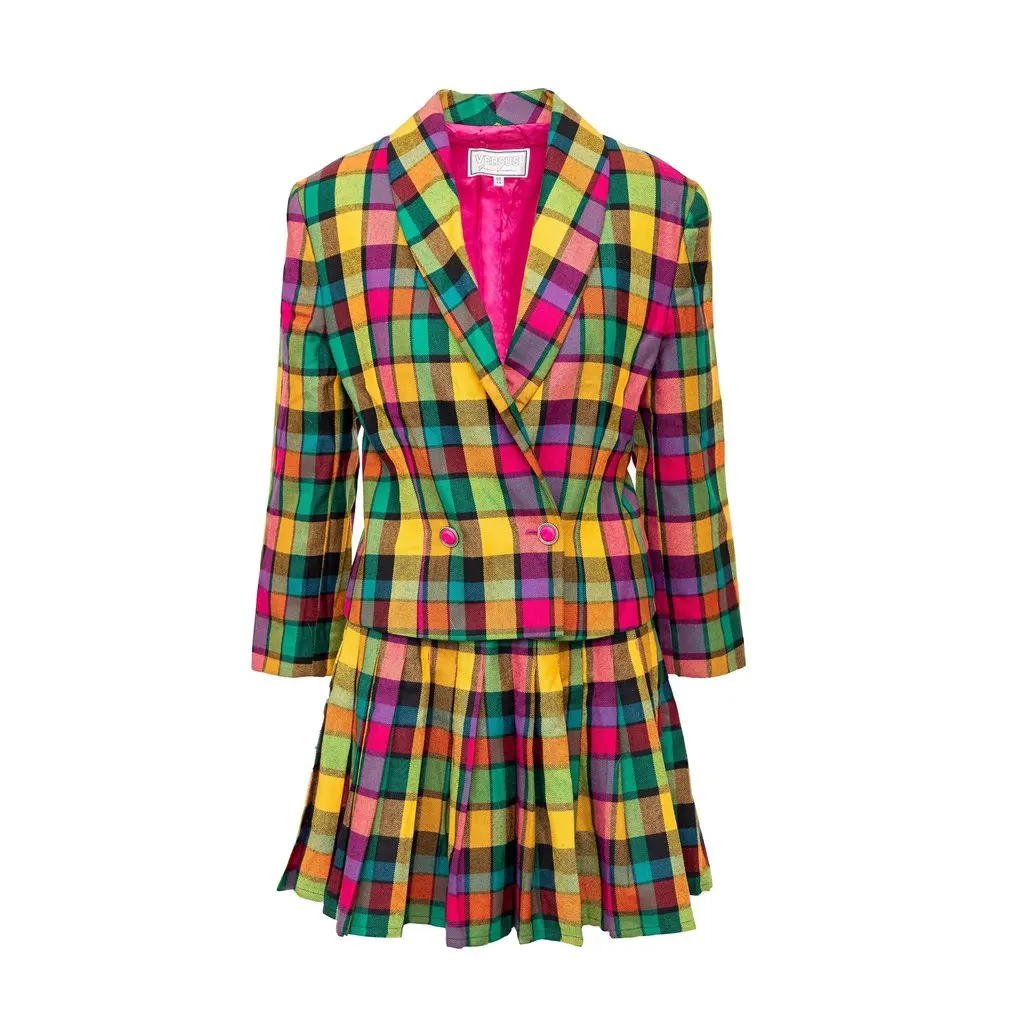Versace Versus Plaid Set - '90s Pink Wool Good - Front View