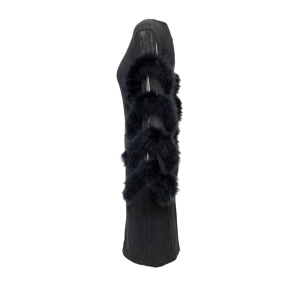 Jean Paul Gaultier Fur and Fringe Sleeve Dress - '90s Black Cotton Good - Back View