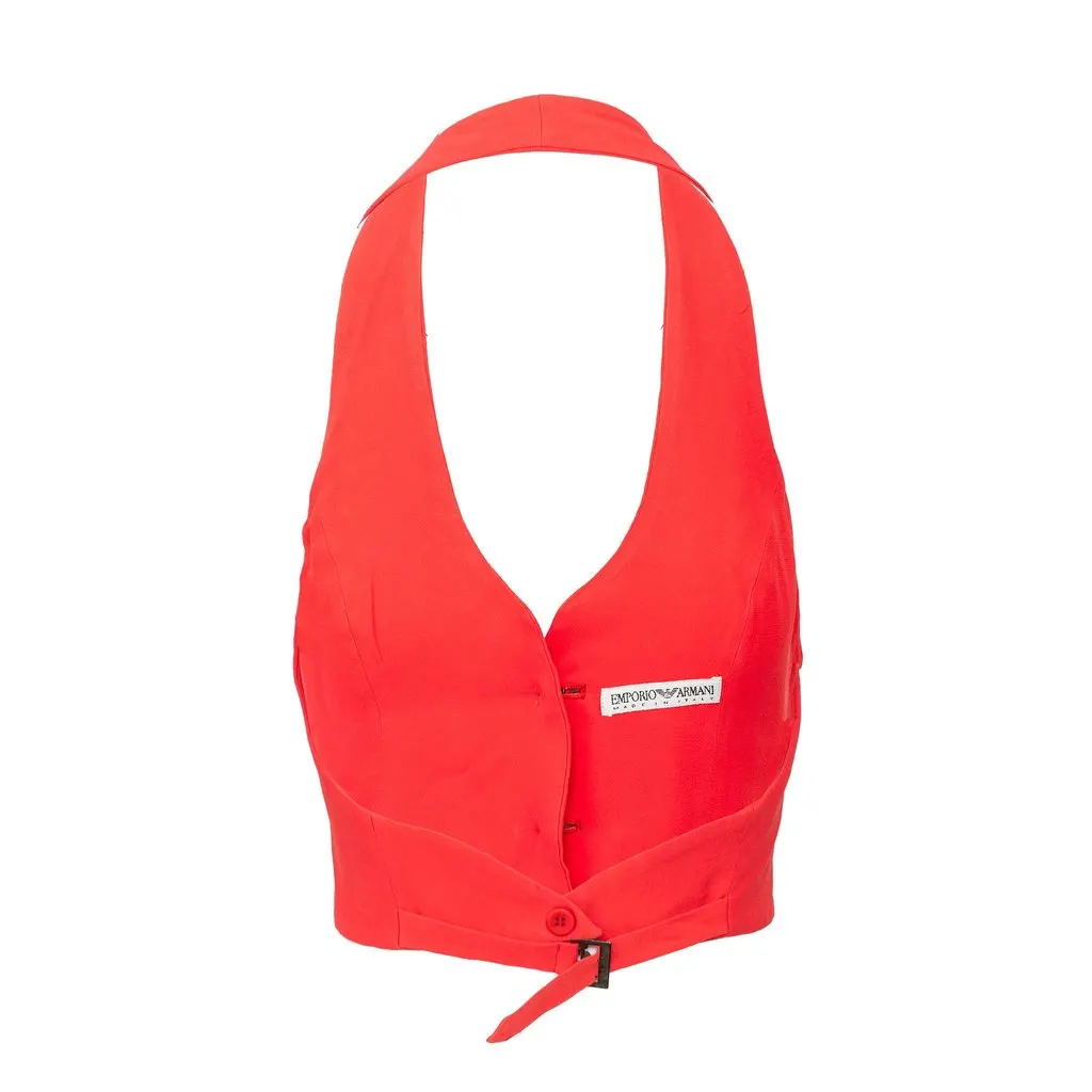 Emporio Armani Halter Vest Top - '00s Red Good - Back View