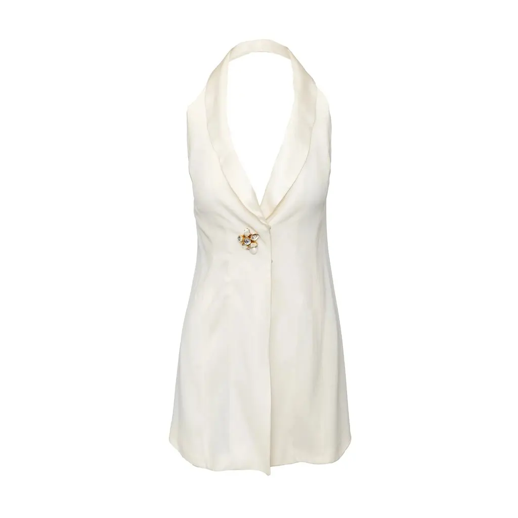 Emporio Armani Halter Mini Dress - '10s White Good - Front View