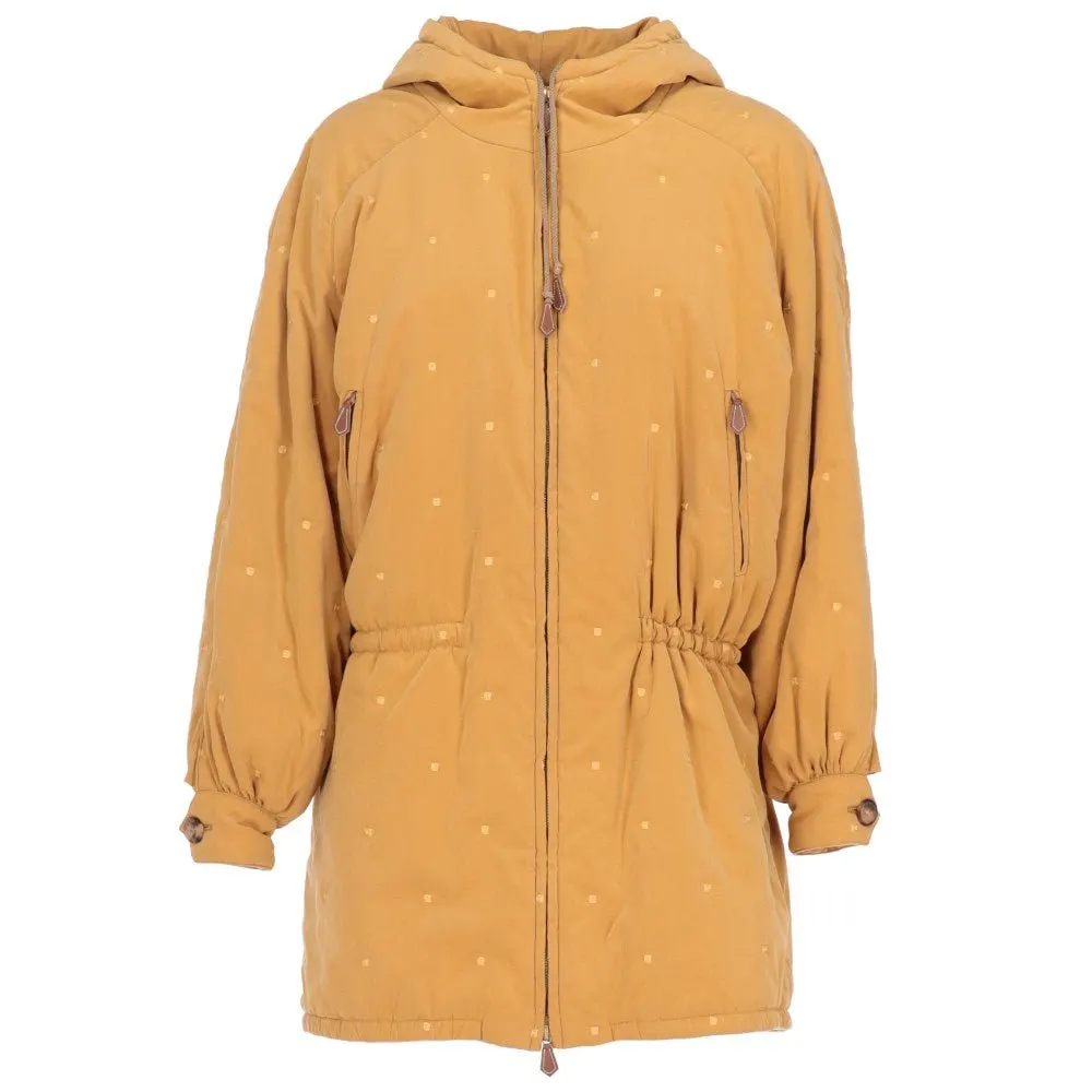 Hermès Mustard Yellow Embroidered Coat - '90s Red Leather Good - Front View