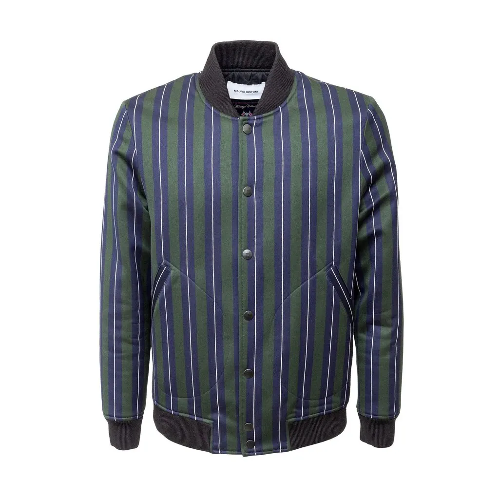 Unsigned Mauro Grifoni Stripe Bomber Jacket - '10s Black Wool Good - Front View