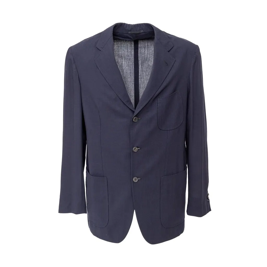Unsigned FG Roma Unlined Blazer - '10s Blue Silk Good - Front View