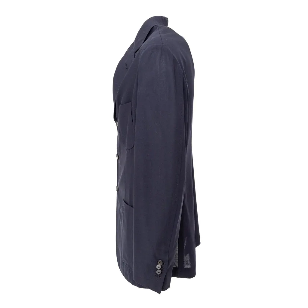 Unsigned FG Roma Unlined Blazer - '10s Blue Silk Good - Back View