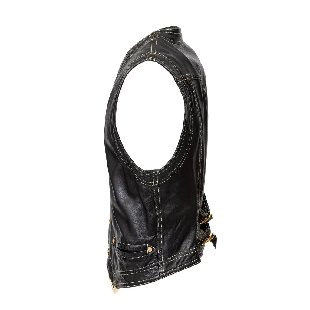 Gianni Versace Versus Leather Vest - '90s Black Leather Good - Back View