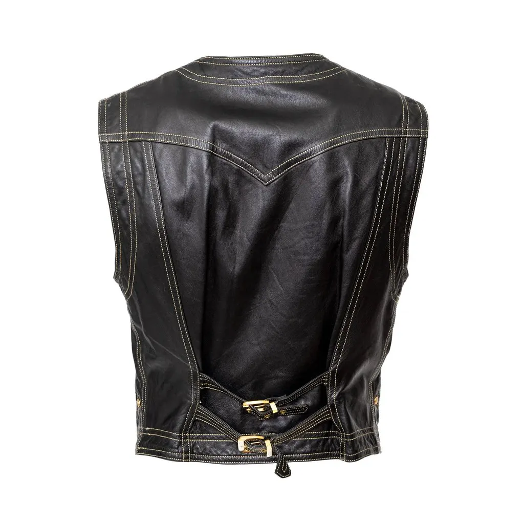 Gianni Versace Versus Leather Vest - '90s Black Leather Good - Inside View
