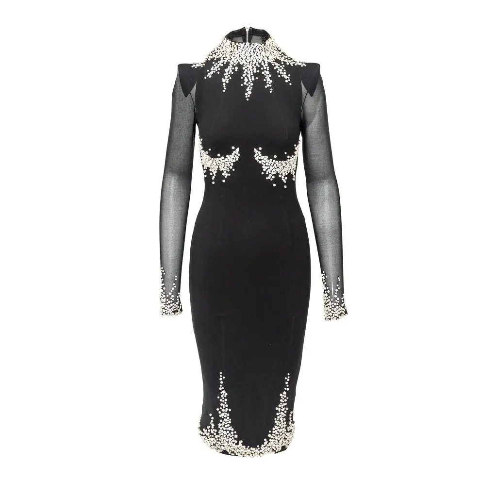 Unsigned Frankie Morello Crystal Embellished Dress - '00s Black Good - Front View