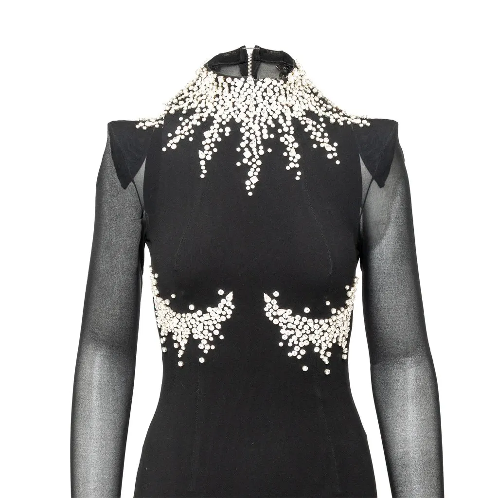 Unsigned Frankie Morello Crystal Embellished Dress - '00s Black Good - Model View