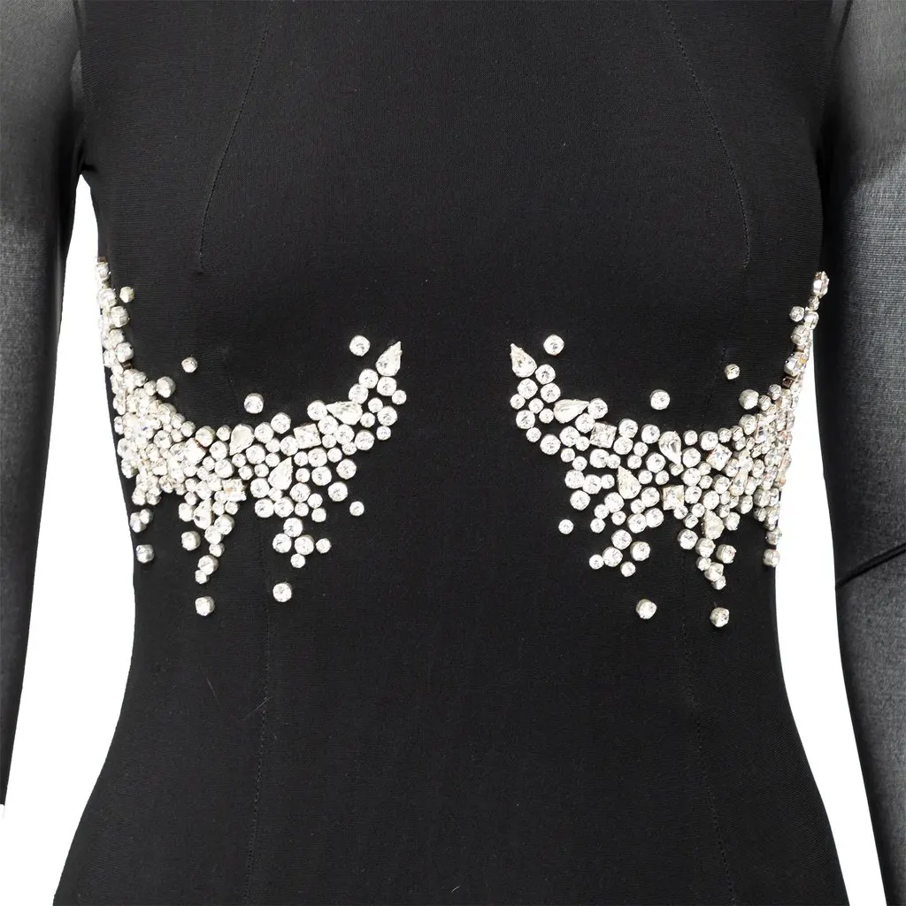 Unsigned Frankie Morello Crystal Embellished Dress - '00s Black Good - Box View