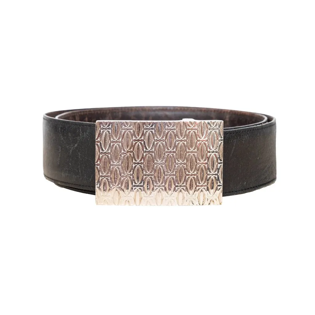 Cartier Happy Birthday Logo Belt - '90s Black Leather Good - Front View