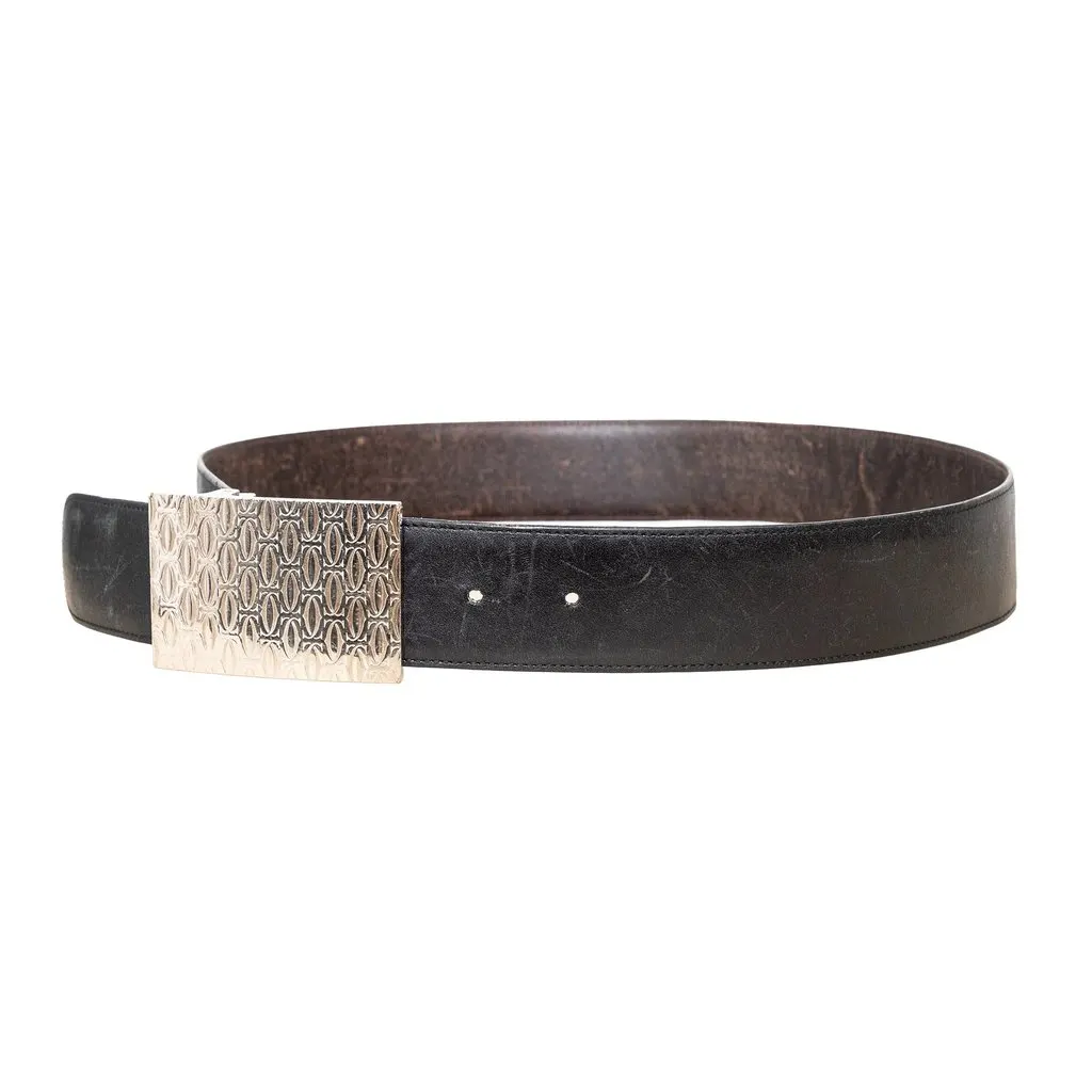 Cartier Happy Birthday Logo Belt - '90s Black Leather Good - Model View