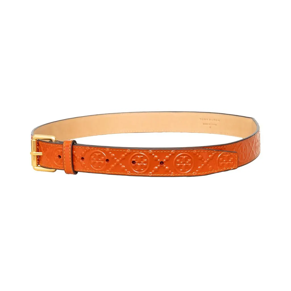 Tory Burch Logo Embossed Belt - '10s Orange Leather Good - Back View