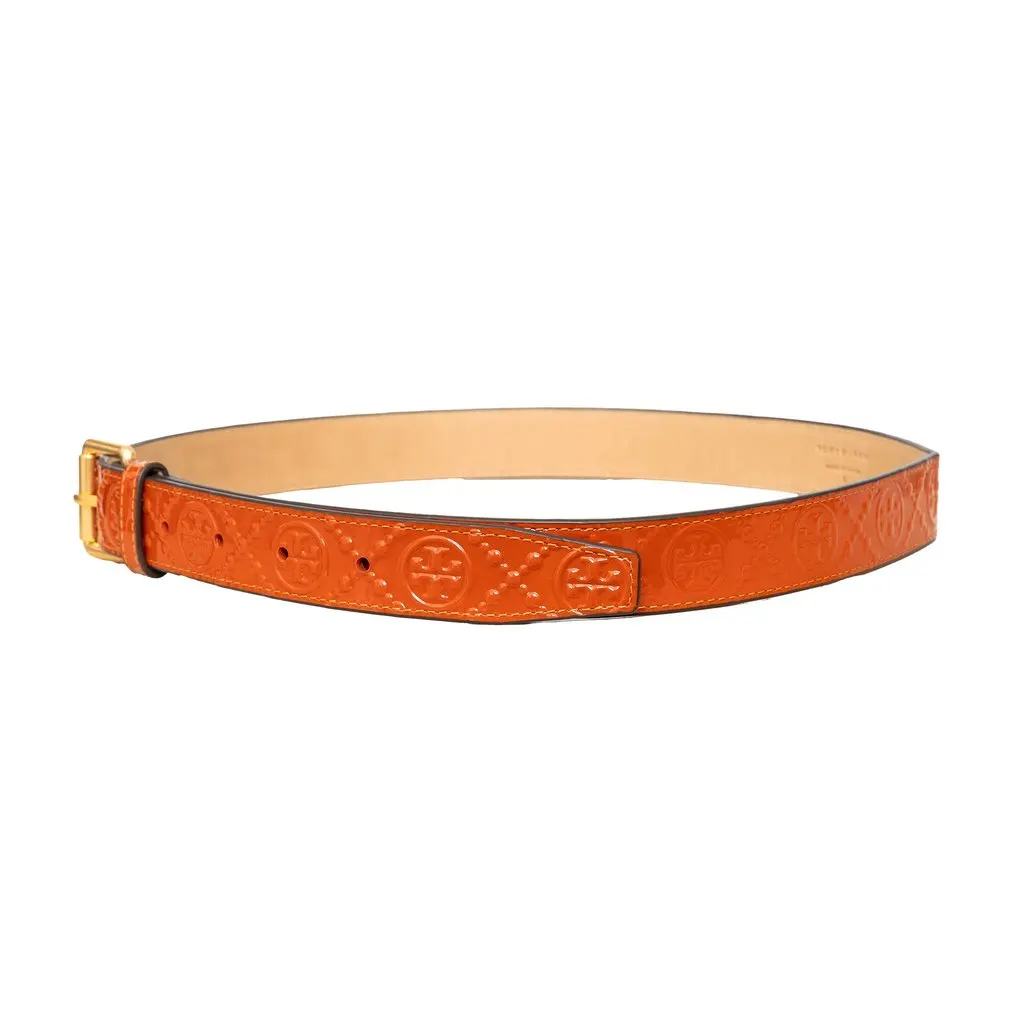 Tory Burch Logo Embossed Belt - '10s Orange Leather Good - Inside View