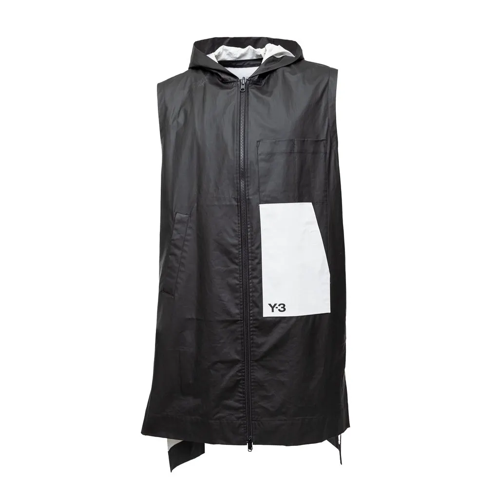 Y-3 Long Hooded Jacket - '10s Black Cotton Good - Front View