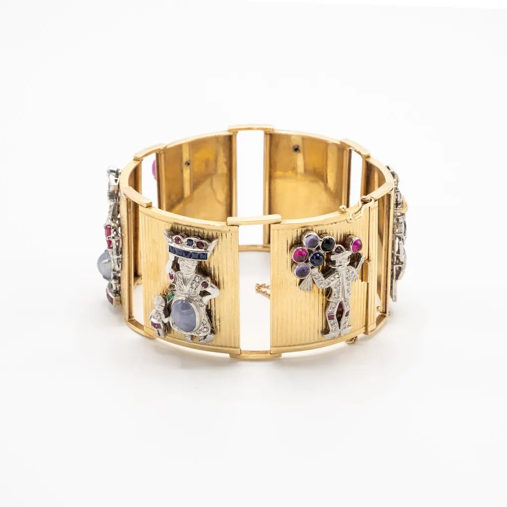 Unsigned Extraordinary French Gold Bracelet with Gem-Set Panels - '40s Gold Good - Inside View