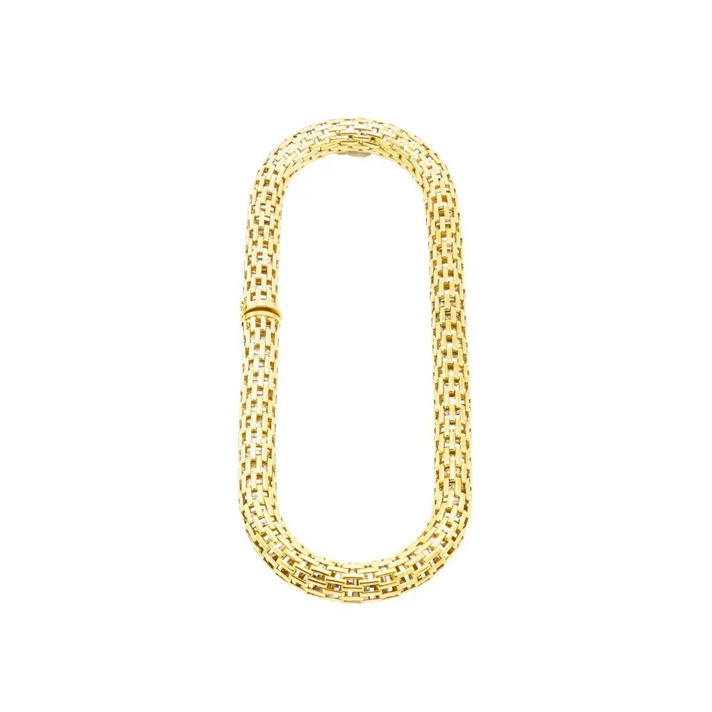 Unsigned Vintage 18K Yellow Gold Woven Collar Necklace - '80s Yellow Lace Good - Back View