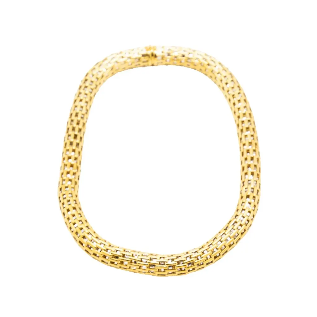 Unsigned Vintage 18K Yellow Gold Woven Collar Necklace - '80s Yellow Lace Good - Inside View