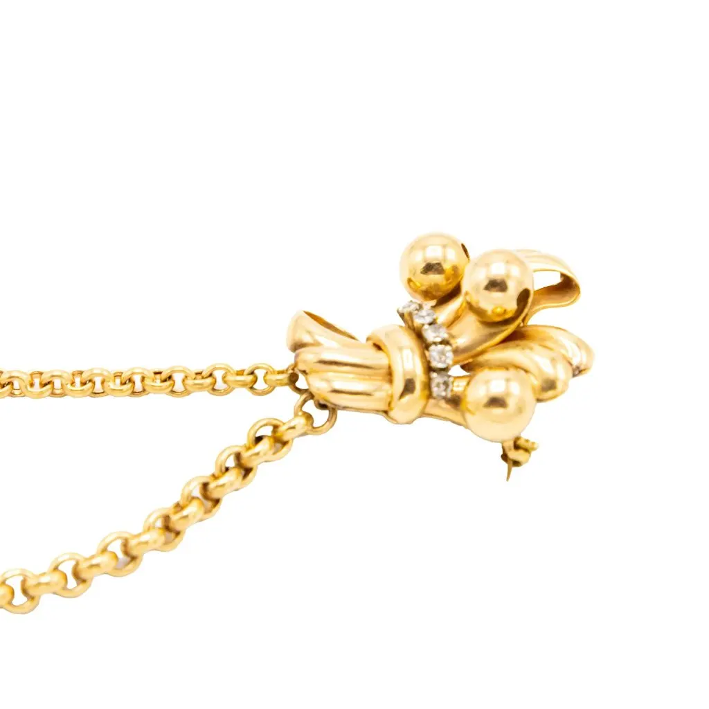 Unsigned Vintage 18K Gold Double Clip Brooch with Diamonds – Retro Bow Sheaf Design - '40s Gold Good - Box View