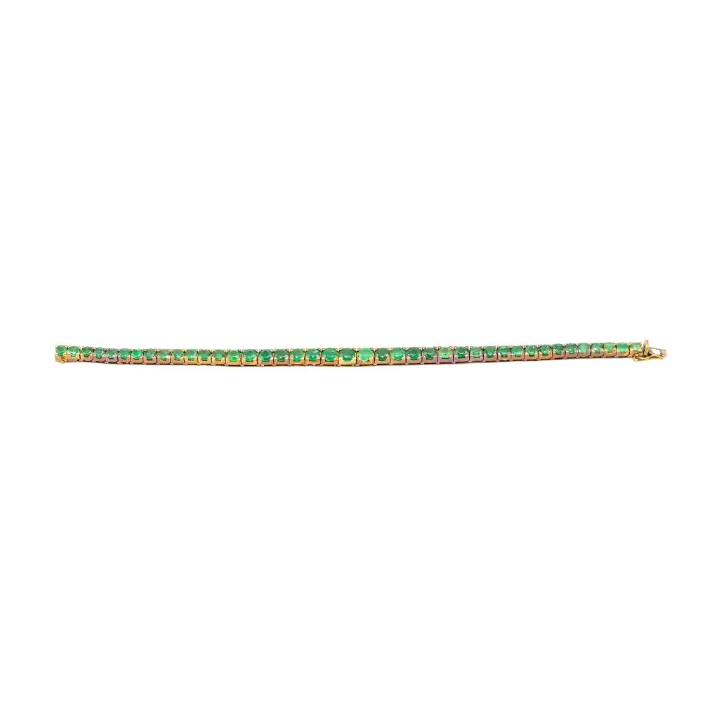 Unsigned 18K Gold Tennis Bracelet with 41 Natural Emeralds - '80s Gold Good - Front View