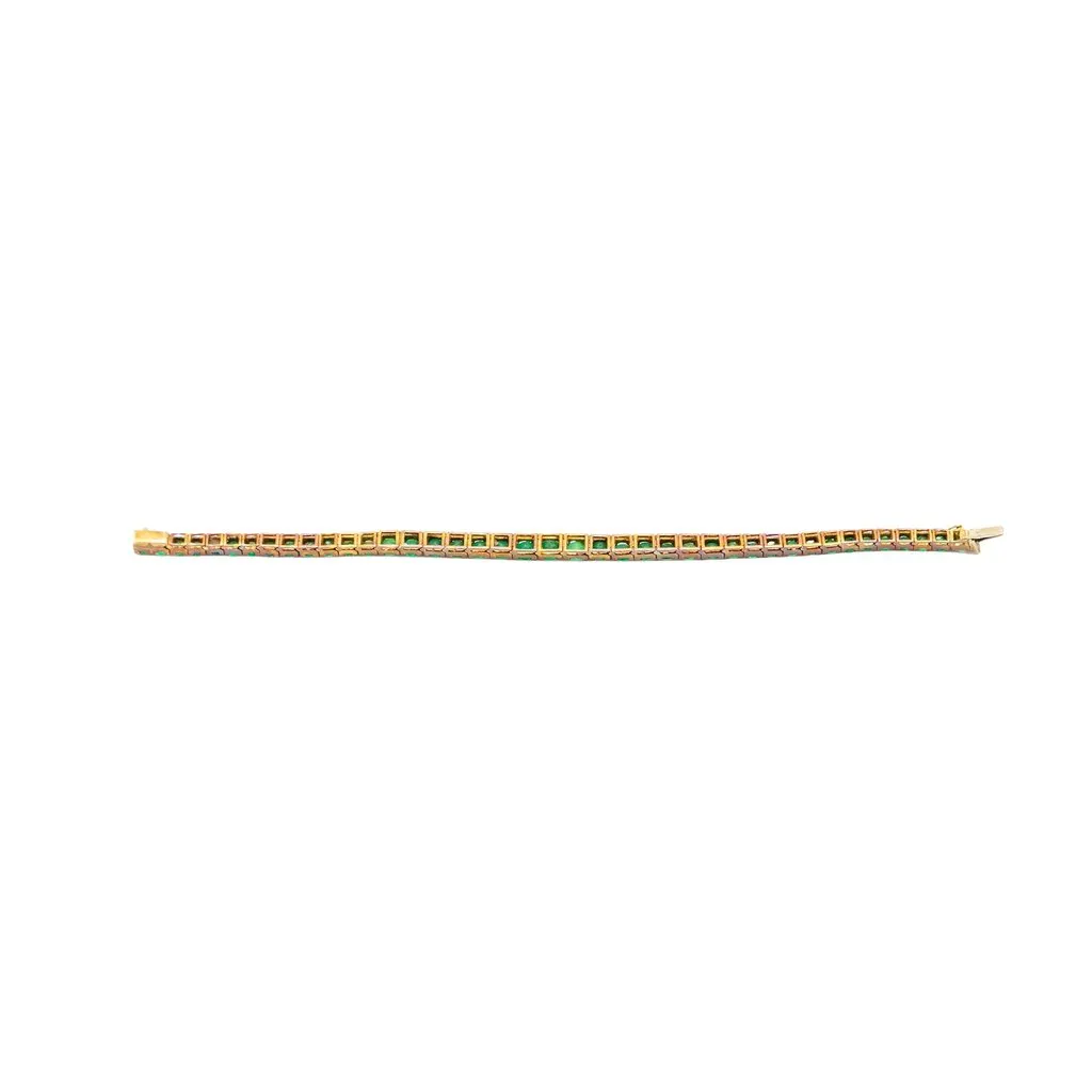 Unsigned 18K Gold Tennis Bracelet with 41 Natural Emeralds - '80s Gold Good - Back View
