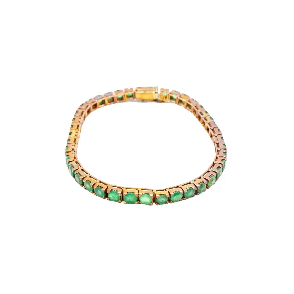 Unsigned 18K Gold Tennis Bracelet with 41 Natural Emeralds - '80s Gold Good - Inside View