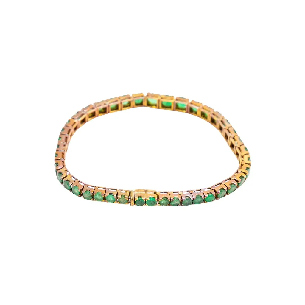 Unsigned 18K Gold Tennis Bracelet with 41 Natural Emeralds - '80s Gold Good - Box View