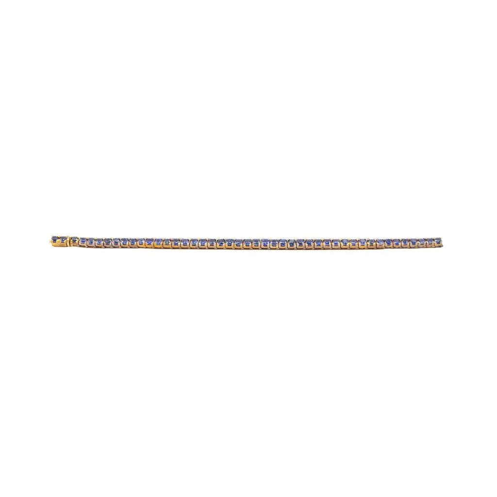 Unsigned Sapphire Line Bracelet in 18K Yellow Gold - '80s Yellow Good - Front View