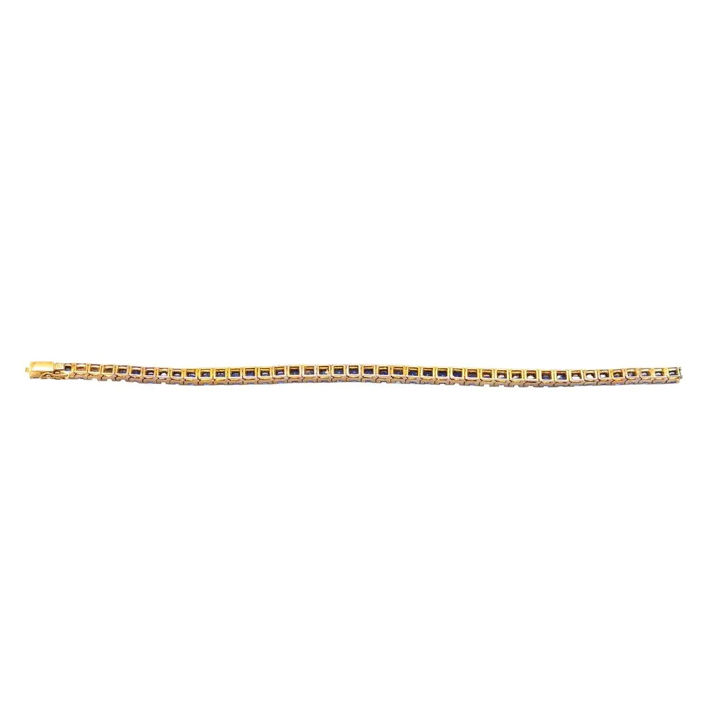 Unsigned Sapphire Line Bracelet in 18K Yellow Gold - '80s Yellow Good - Back View