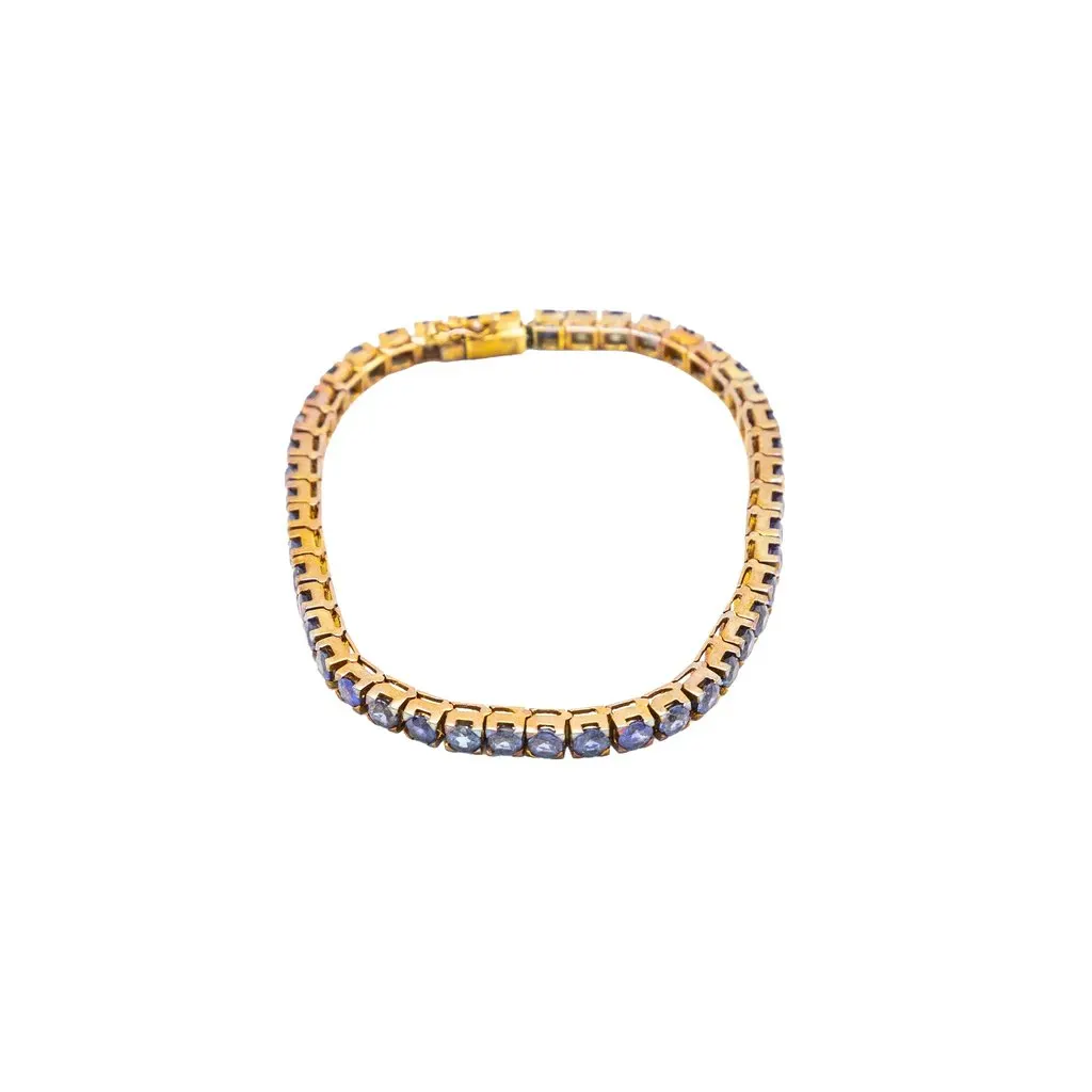 Unsigned Sapphire Line Bracelet in 18K Yellow Gold - '80s Yellow Good - Inside View