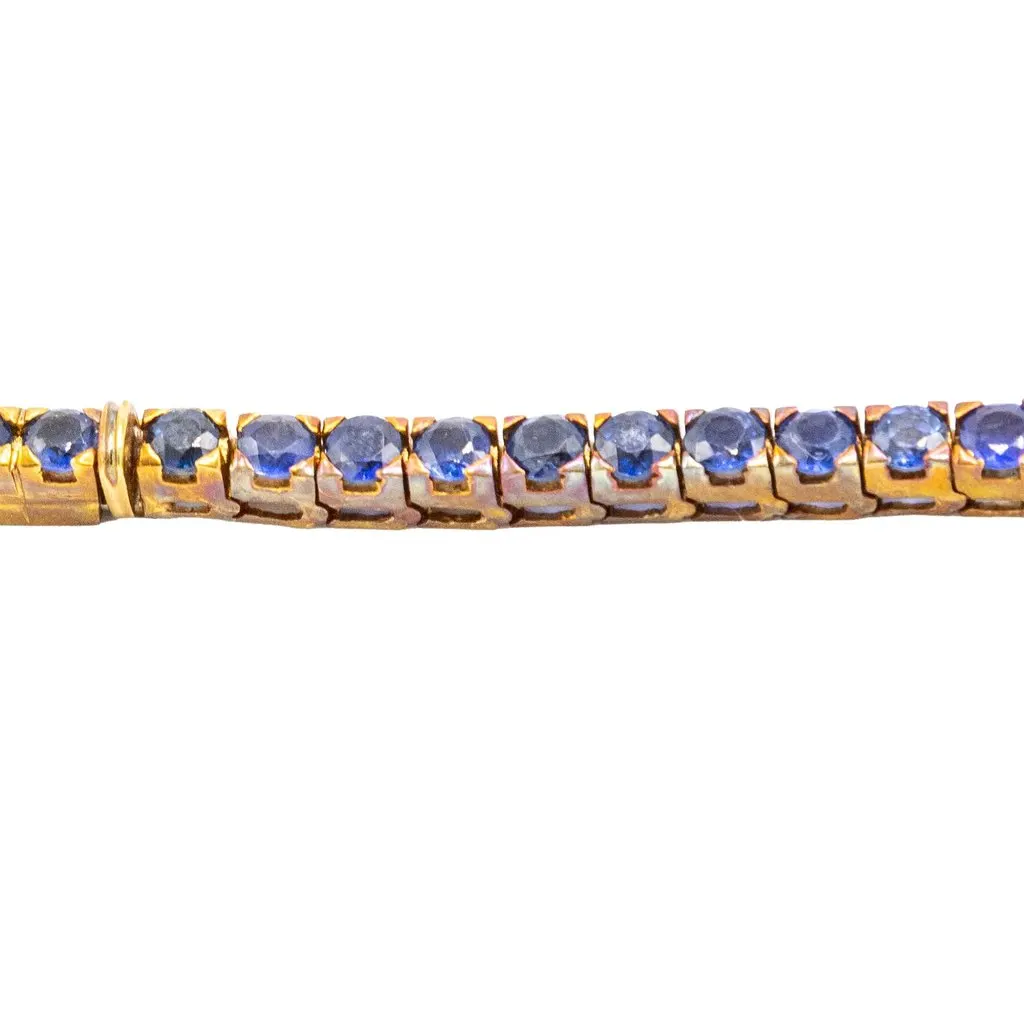 Unsigned Sapphire Line Bracelet in 18K Yellow Gold - '80s Yellow Good - Box View