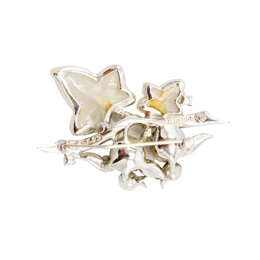 Unsigned Vintage Bird & Leaf Brooch with Faux Pearls and Rhinestones - '50s Green Good - Box View