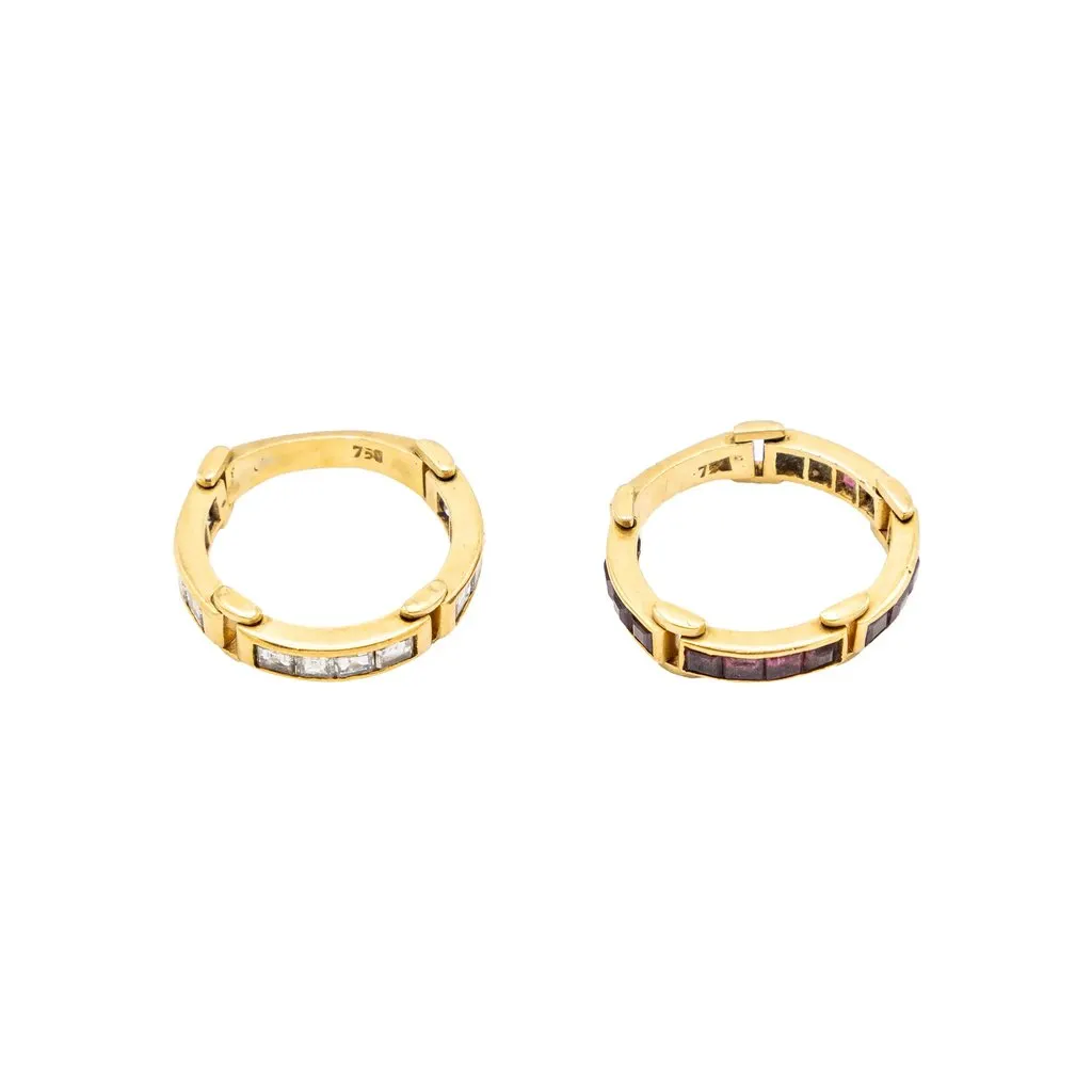 Unsigned Vintage 18K Yellow Gold Band Ring with Channel-Set Rubies - '80s Yellow Good - Back View