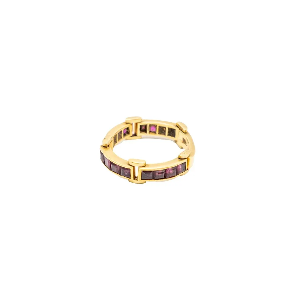 Unsigned Vintage 18K Yellow Gold Band Ring with Channel-Set Rubies - '80s Yellow Good - Inside View