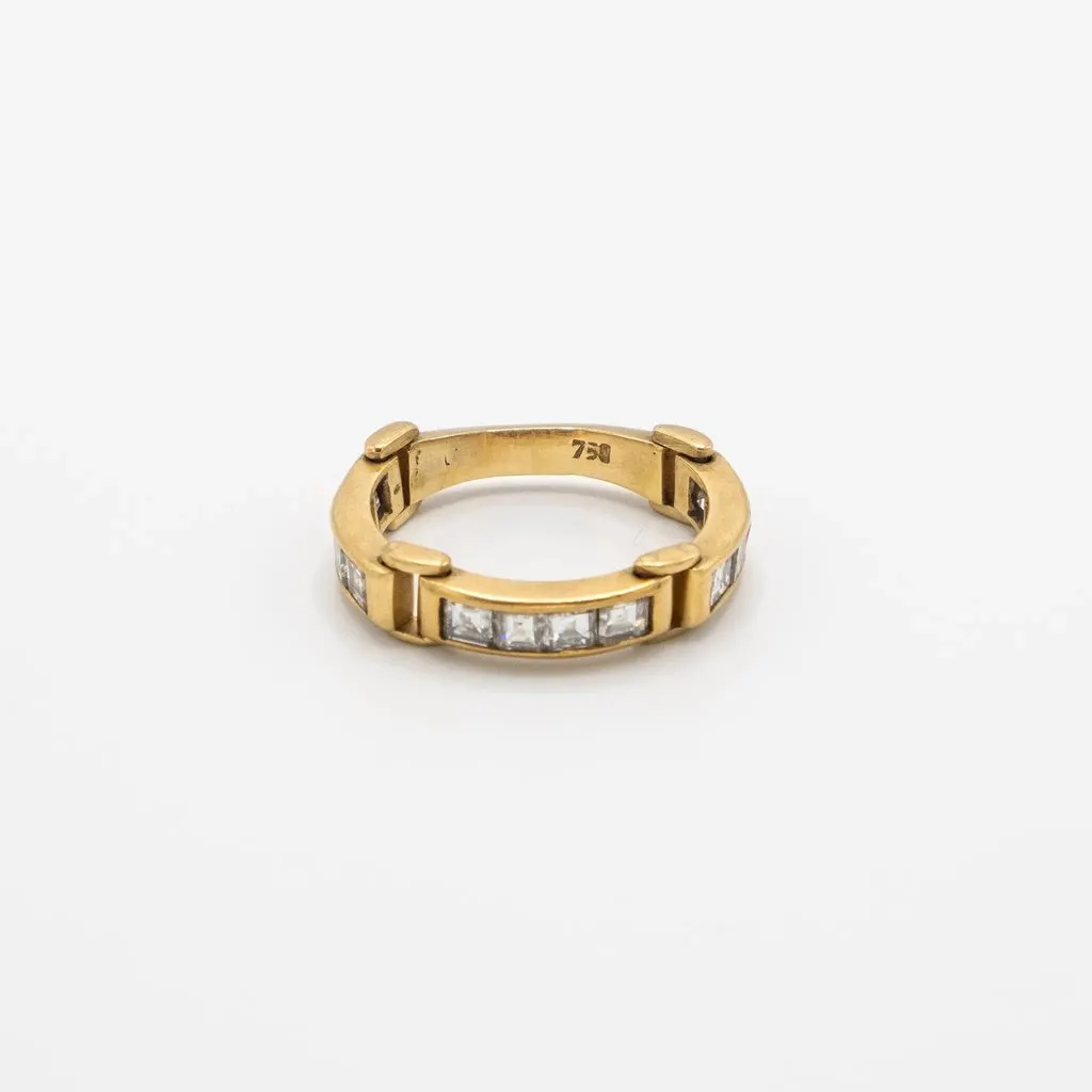 Unsigned Vintage 18K Yellow Gold Ring with Channel-Set Diamonds - '80s Yellow Good - Front View